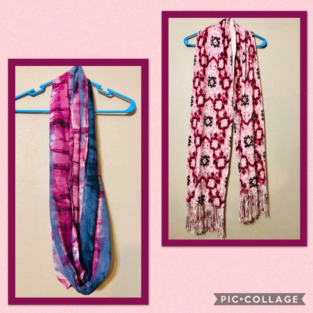 2 pink scarves